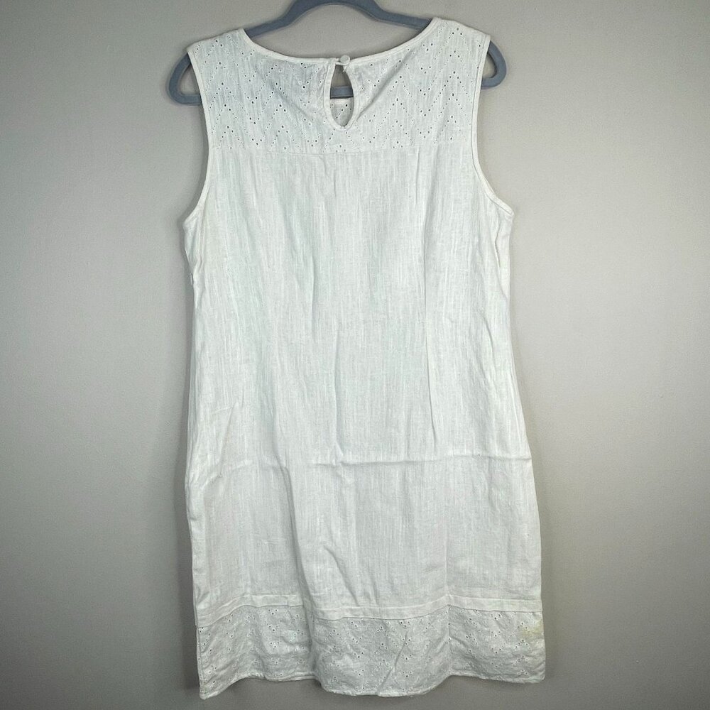 Dana Buchman Coastal Shift Dress Women 12 Eyelet Detail Linen Blend Crisp Preppy - Picture 3 of 11
